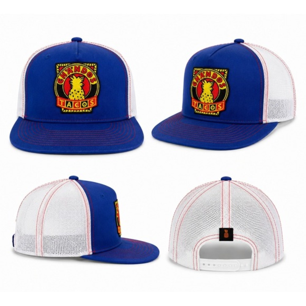 Chandos Tacos Trucker Hat Blue White Mesh Snapback Pineapple Logo Flat Bill Cap